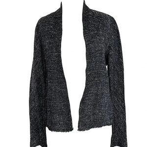 Eileen Fisher Wool Linen Blend Open Front Cardigan Sweater Size M Marled Gray